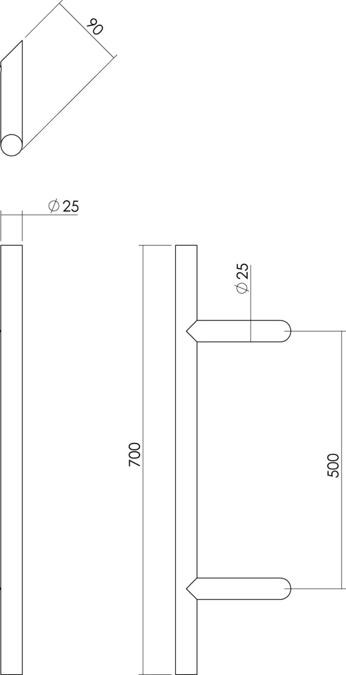 Intersteel Deurgreep T schuin o 25 mm 700 mm rvs geborsteld 1