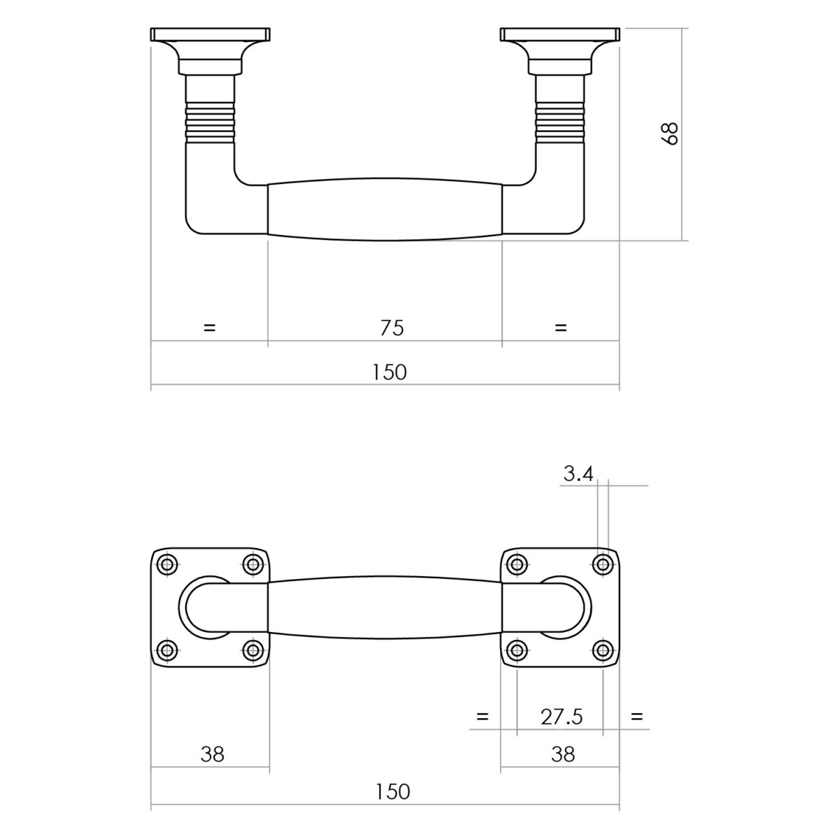 Intersteel Door handle Ton Basic 150 mm on square rosette nickel matebenwood 1