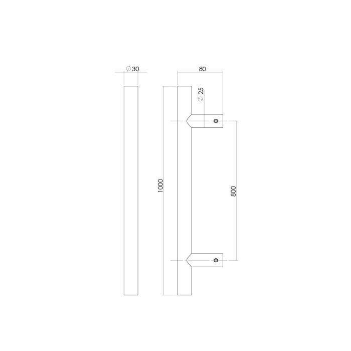 Intersteel Door handle per piece T shape 1000x80x30 Centre-to-centre 800 stainless steel 1