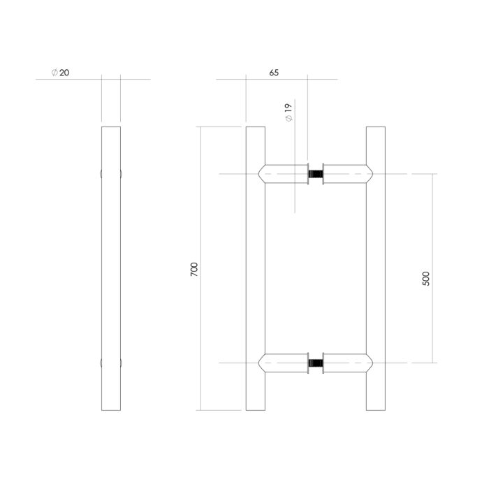 Intersteel Door handles 700 mm T shape brushed stainless steel 65 mm 1