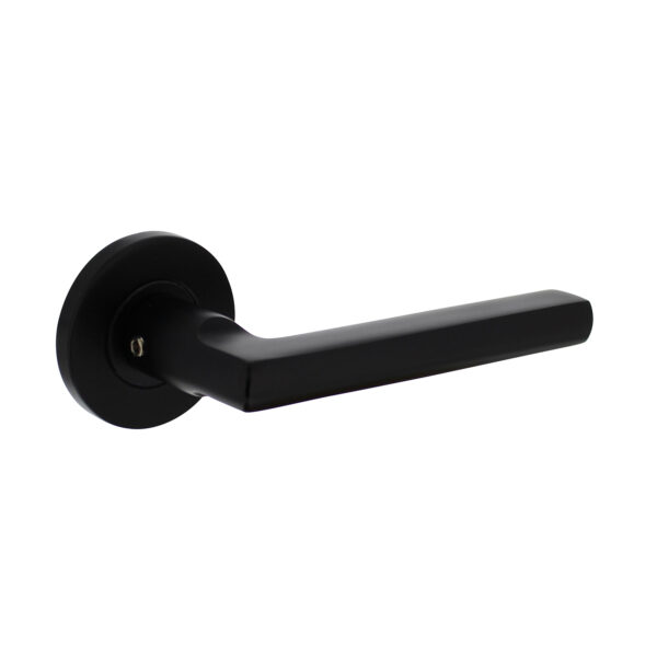 on rosette, aluminum, black, corner door handle