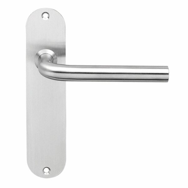 door handle Straight, brushed stainless steel, on shield