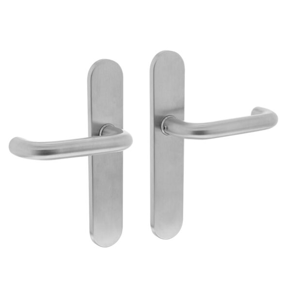 door handle Round, on shield, brushed stainless steel