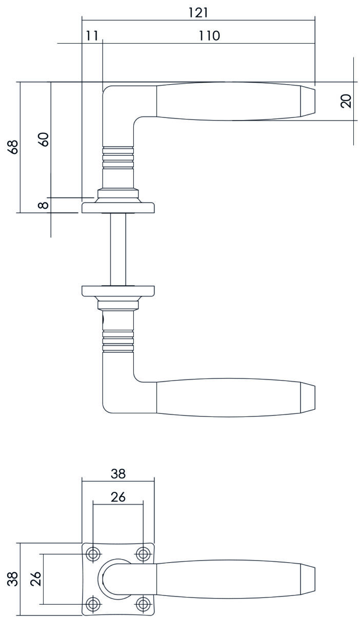 Intersteel Door handle Ton Rosewood with square rosette nickel 1