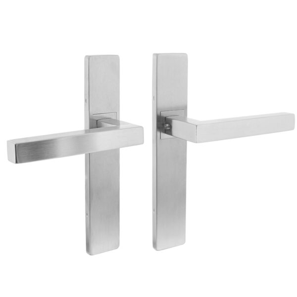 door handle Square, on shield, brushed stainless steel