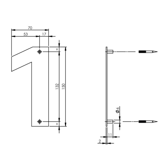 Intersteel Numéro de maison 1 150x2mm acier inoxydable brossé 1