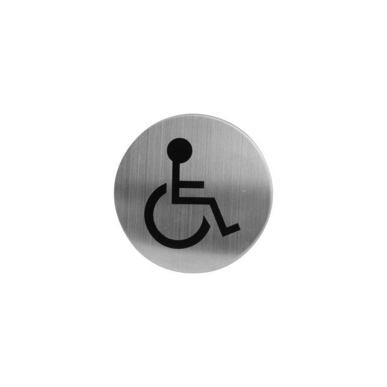 Intersteel Pictogramme WC pour handicapés rond autocollant en acier inoxydable brossé