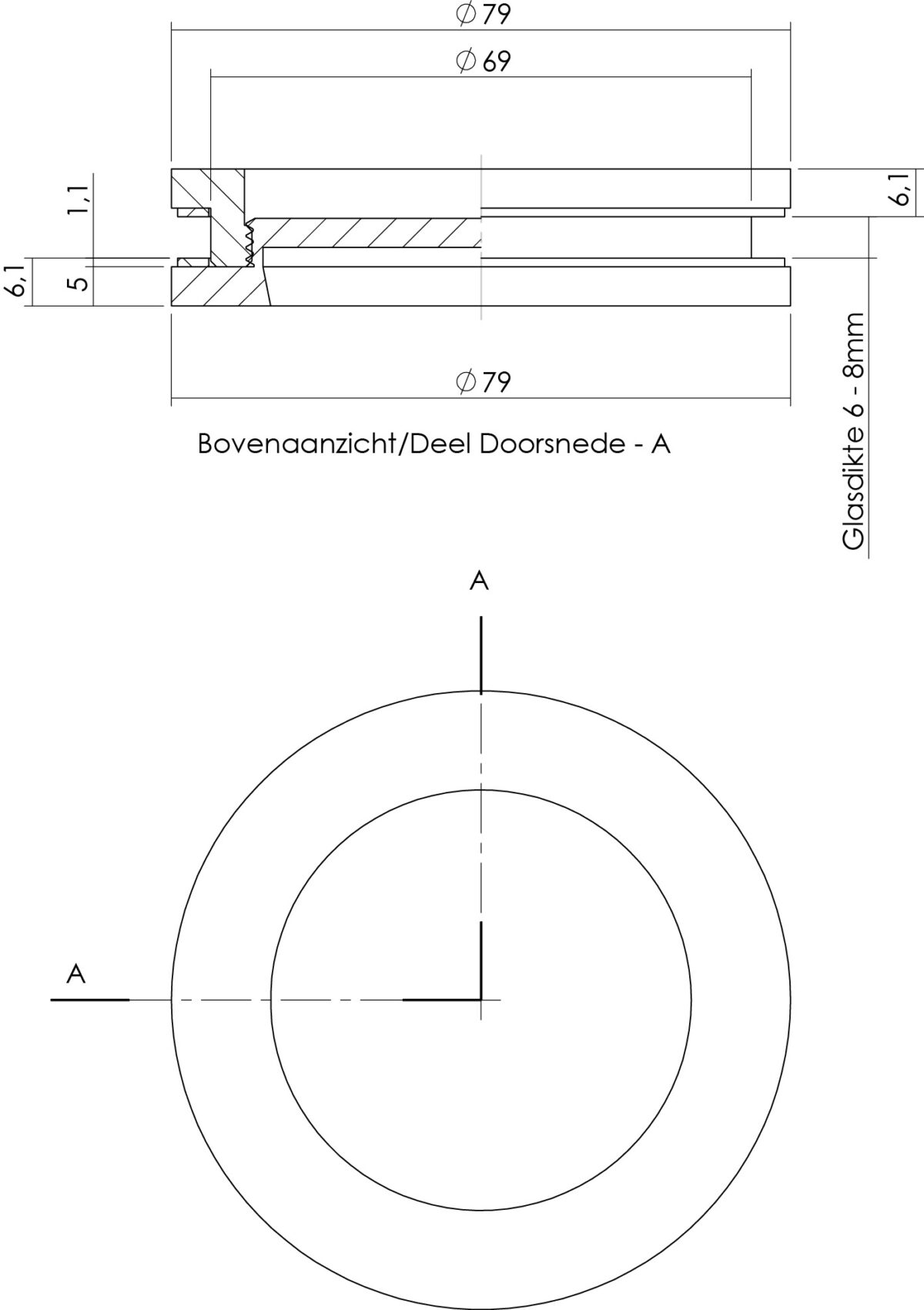 Intersteel Schuifdeurkom glasdeur 55 mm rvs geborsteld 1