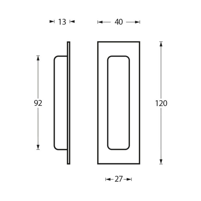 Intersteel Schuifdeurkom rechthoek 120x40mm blind rvs geborsteld rvs geborsteld 1