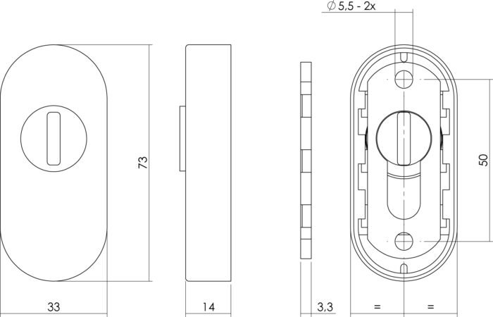 Intersteel Veiligheid schuifrozet ovaal met sleufplaatje rvs geborsteld 1