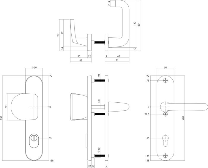 Intersteel Veiligheidsbeslag SKG3 greepkruk profielcilinder 55 mm met kerntrekbeveiliging aluminium zwart 1