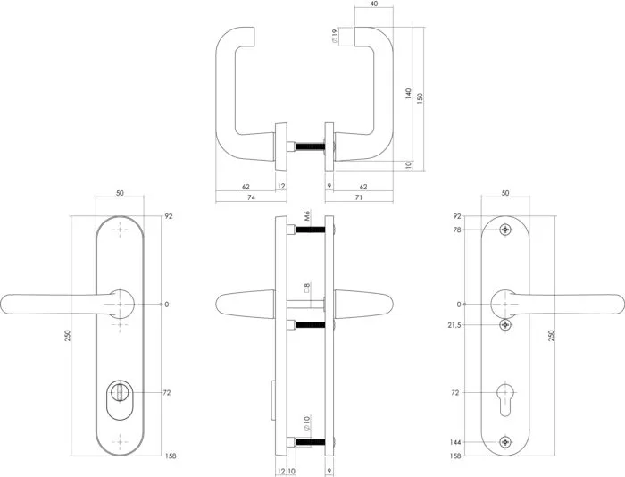 Intersteel Veiligheidsbeslag SKG3 krukkruk profielcilinder met kerntrekbeveiliging aluminium zwart PC72 1