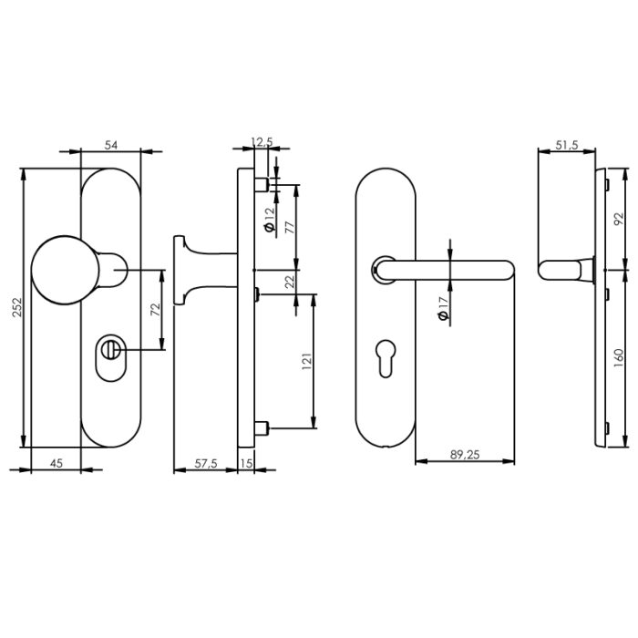 Intersteel Veiligheidsbeslag SKG3 profielcilindergat 72 mm messing titaan PVD voordeurbeslag met kerntrekbeveiliging 1
