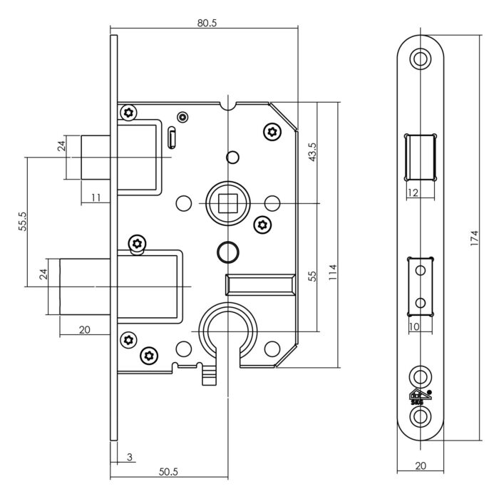 Intersteel Security lock SKG1 profile cylinder hole 55 mm with rounded front plate 20 x 174 mm 1