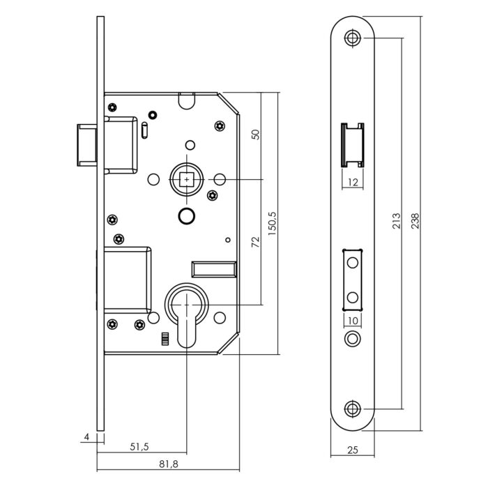 Intersteel Security lock SKG2 profile cylinder hole 72 mm with rounded front plate 25 x 238 mm 1