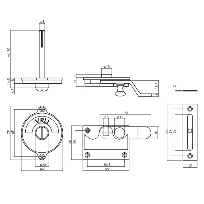 Intersteel WC flap with bend and free-standing brass lacquered 1