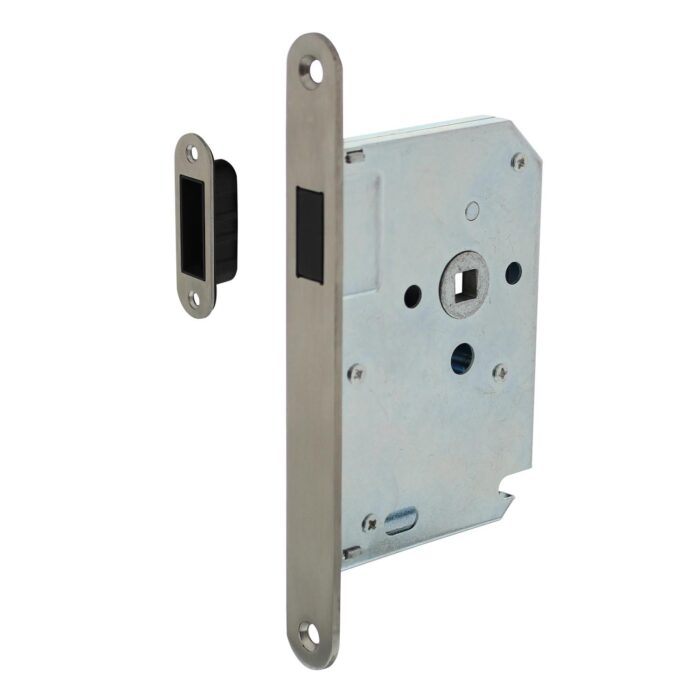 Interacier | Serrure à barillet magnétique pour immeuble résidentiel | Plaque avant Arrondie | Acier inoxydable