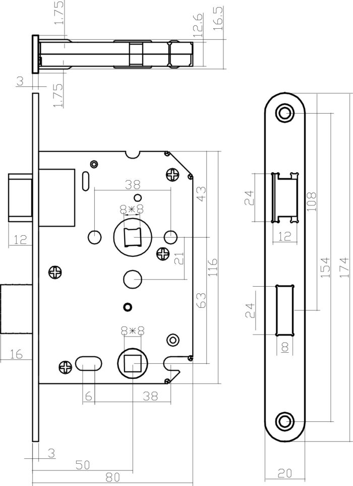 Intersteel Residential toilet bathroom lock 638 mm brushed stainless steel 1