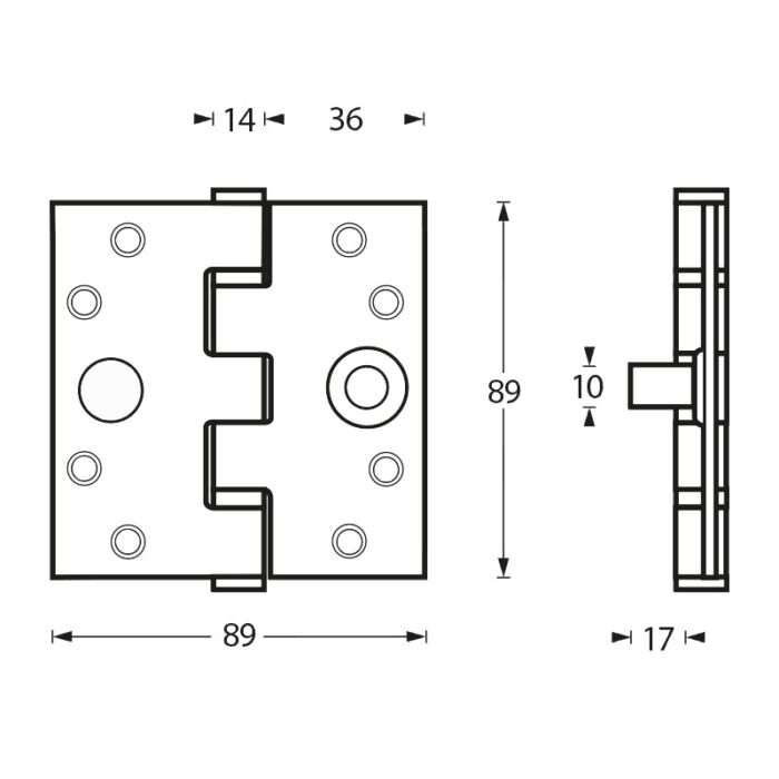 Kogellagerscharnier 89 x 89 mm met ronde hoek RVS geborsteld met dievenklauw SKG 3 sterren incl. schroeven 1