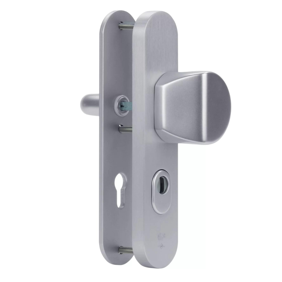 Dieckmann Rombus front door fitting with fixed handle and rounded shield D7025N