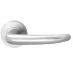 Hadi door handle on round rosette stainless steel