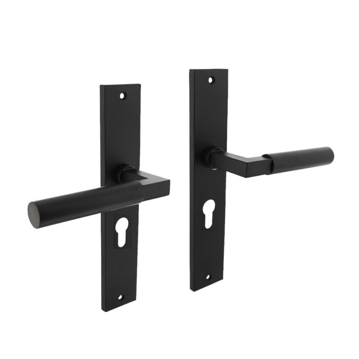 Intersteel Bau-Stil door handle on shield 245×45 mm profile cylinder hole 55 mm matt black