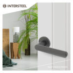gray door handle SFEERTEKENING_DOOR HANDLE SORA WITH SPRING PLASTIC ROSETE WITH CAMMS Ø49X7MM GRAY