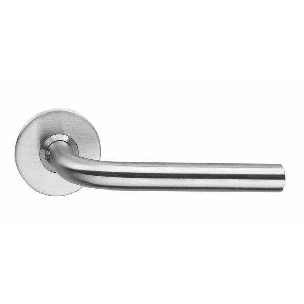Buy top quality door fittings, straight door handle, on rosette, brushed stainless steel
