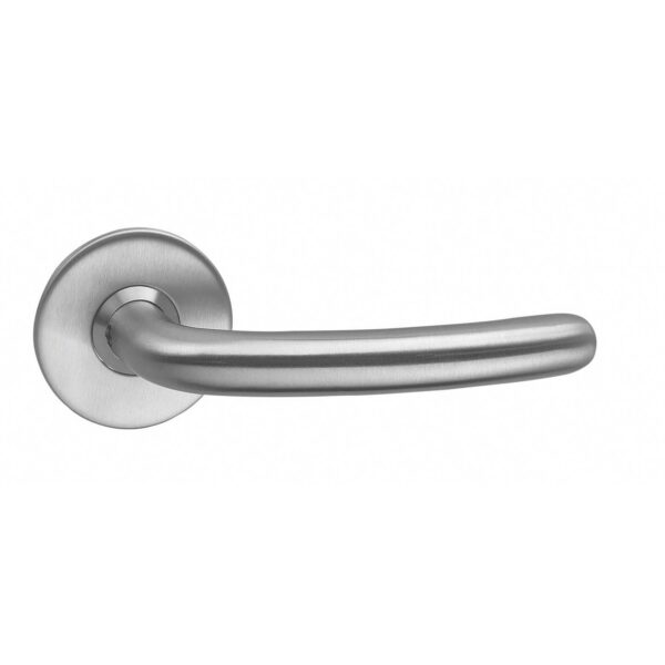 Buy top quality door fittings, Sabel door handle, brushed stainless steel, on rosette