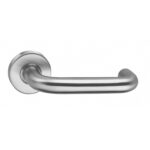 Buy top quality door fittings, round door handle, brushed stainless steel, on rosette