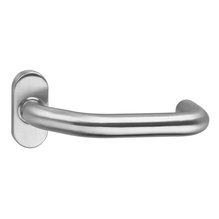 Intersteel Door handle Cranked on oval rosette with brushed stainless steel ring