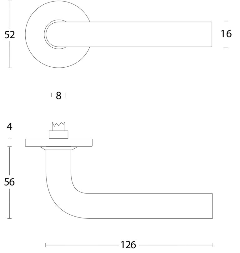 LINE DRAWING_DOOR HANDLE STRAIGHT Ø16MM SLIM ON ROSETTE FLAT WITHOUT SPRING STAINLESS STEEL