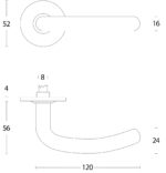 LINE DRAWING_DOOR HANDLE SABER/SLIM Ø16MM ON ROSE FLAT WITHOUT SPRING STAINLESS STEEL