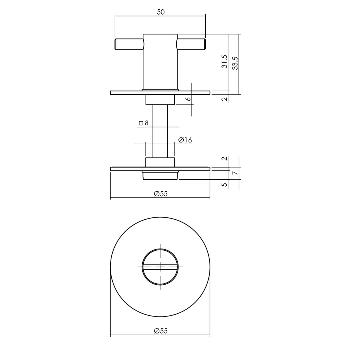 LINE DRAWING_WC CLOSURE 8MM RENOVATION SELF-ADHESIVE, Ø55X2MM STAINLESS STEEL