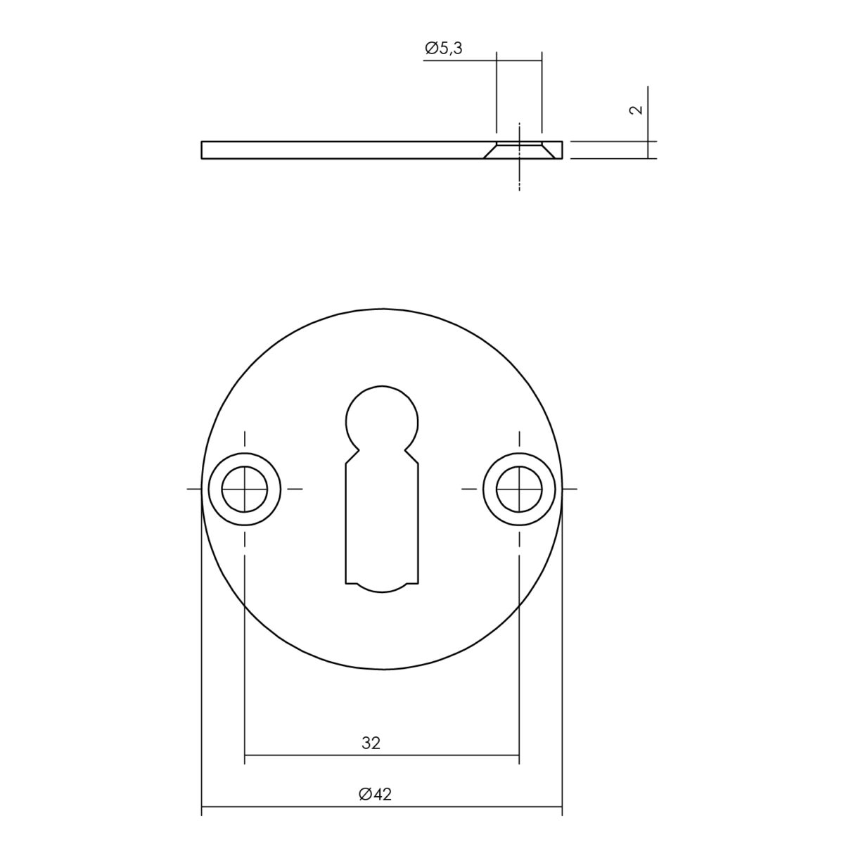 LINE DRAWING_KEY PLATE Ø42X2MM STAINLESS STEEL