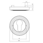LINE DRAWING_PROFILE CYLINDER PLATE WITH RIDGE COVERED WITH CAMPS Ø55X10 MM ZAMAK OLD GRAY