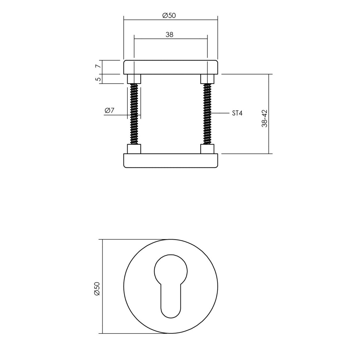 LINE DRAWING_PROFILE CYLINDER PLATE ROUND COVERED ALUMINUM F1