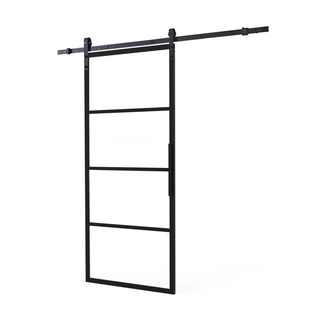 DIY SCHUIFDEUR CUBO ZWART INCL. TRANSPARANT GLAS 980X2350X28MM + ZWART OPHANGSYSTEEM