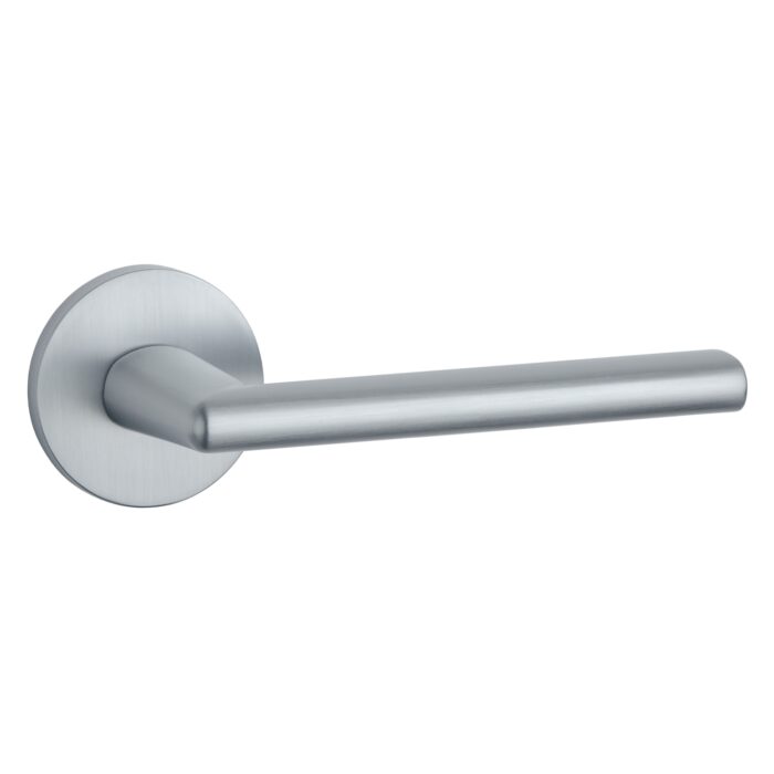 Aprile Solid Door Handle Kalmia Matt Chrome on Round Rosette