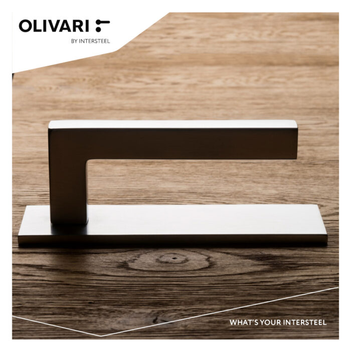 OLIVARI DOOR HANDLE ABC ON HORIZONTAL SHIELD STAINLESS STEEL MATT TITAN PVD1