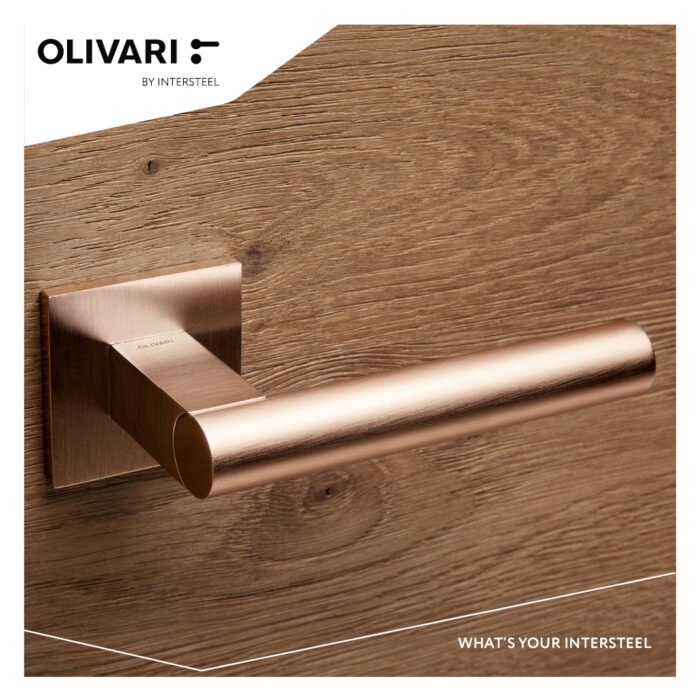 OLIVARI DOOR HANDLE EUCLIDE Q ON ROSETTE COPPER MATT TITAN PVD2 1