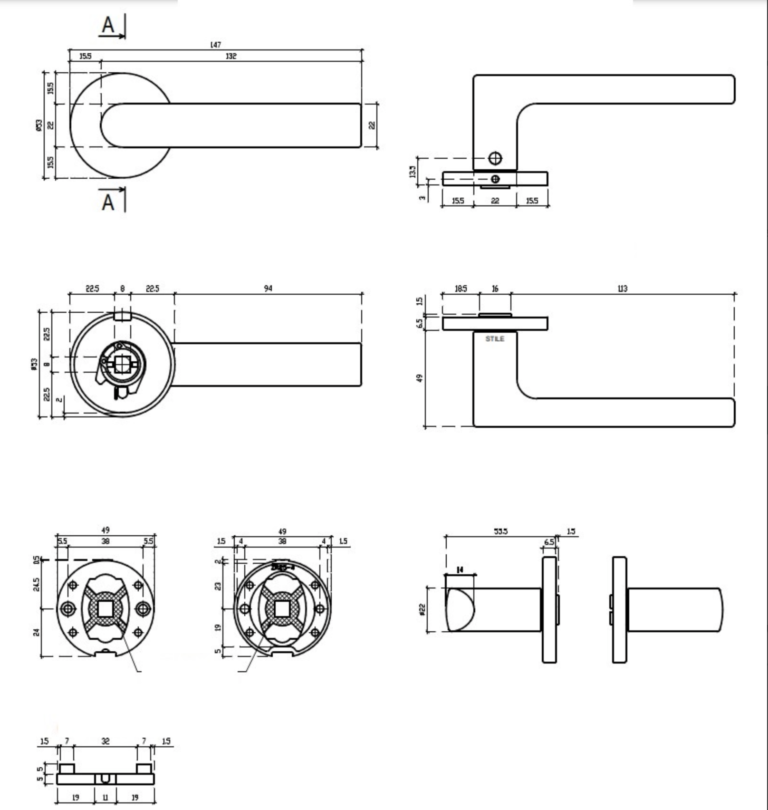 Line drawing technical drawing door handle rewa stile