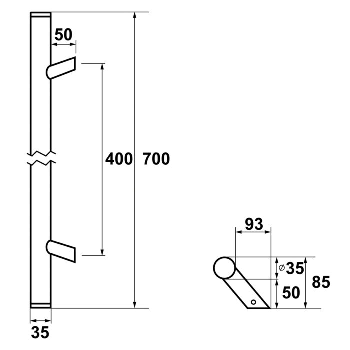 AXA Door handle Montreal diagonal 700 Aluminum