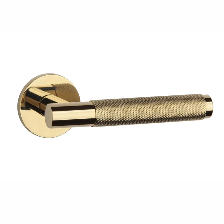 Aprile Gold PVD polished Aprile door handles MOLINIA on round rosette