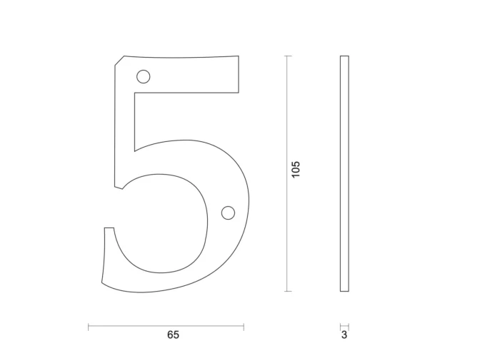 hdd black house number 5 retro 105 mm black smooth UV