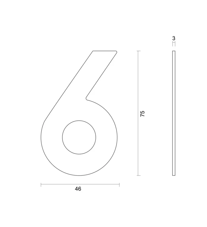 hdd black house number flat 6 self-adhesive 75mm black