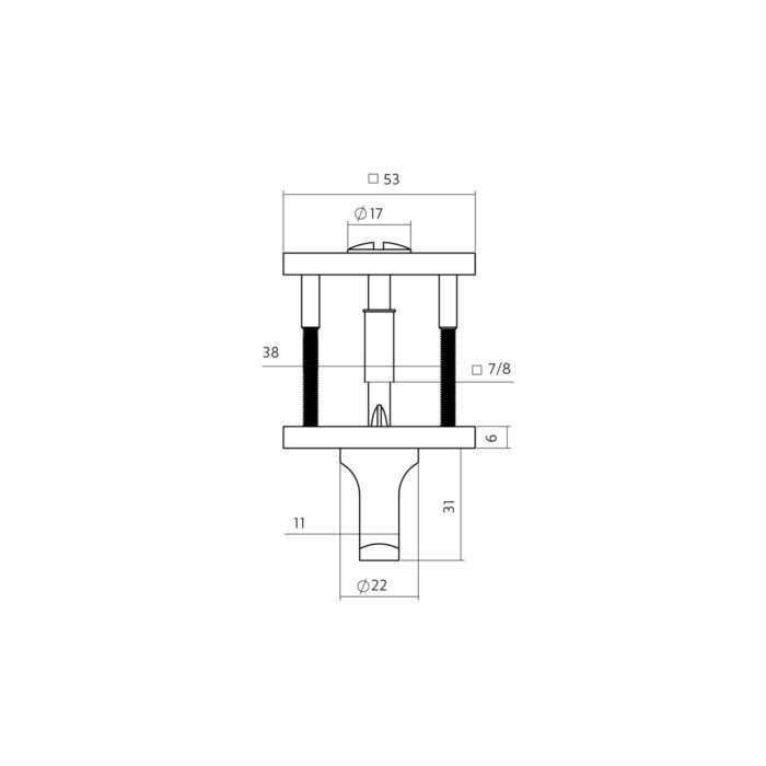 DESSIN DE LIGNE FERMETURE DE WC RECOUVERT 53X53X6MM AVEC GOUPILLE 6-8MM PVD BRONZE