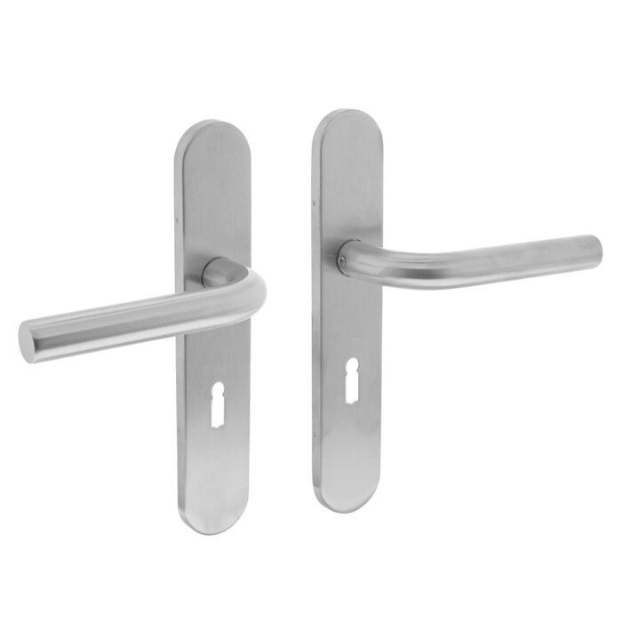 Intersteel door handle Right to shield Verdekkt oval 219x40mm with cams PC65 stainless steel
