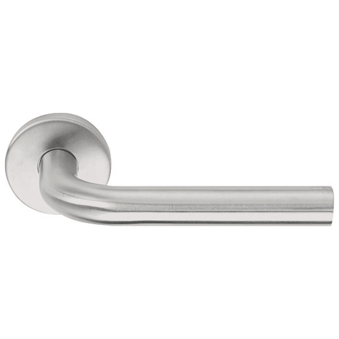 Formani | Door handle suspended lb3-19 on round rosette | EN1906 Class 3 | Pvd Mat Stainless Steel
