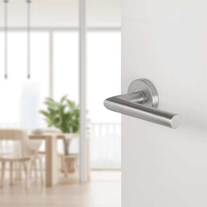 Différent | Poignée de porte d&#39;essence rosette ronde droite | chrome mat